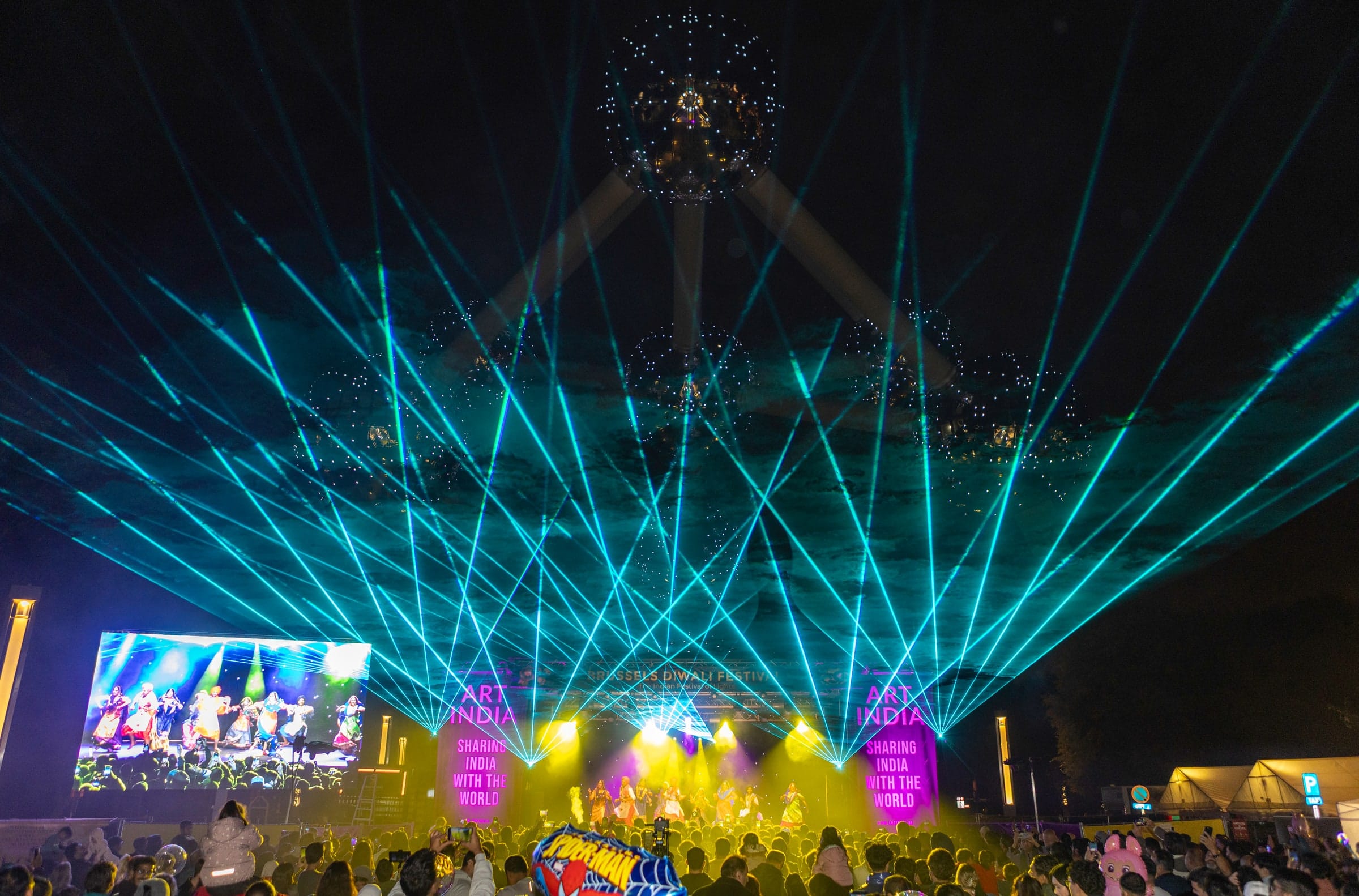 Fireworks above the Atomium at night